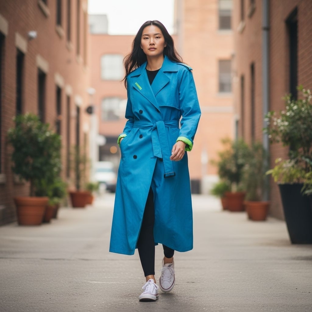 Vintage Gallery Turquoise Blue Size 10 Trenchcoat 90s Lime Green Details